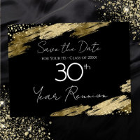 30th Class Reunion Black and Gold Elegant Postcard