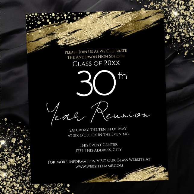 30th Class Reunion Budget Gold Black Invitation (Creator Uploaded)