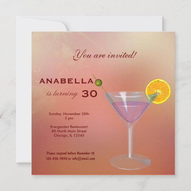 30th Cocktail Birthday Invitation (Front)