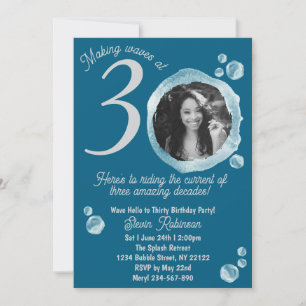 30th Dark Teal Bubbles Birthday Party Invitation