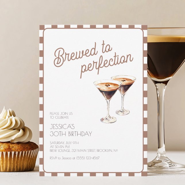 30th Espresso Martini Brewed Brown Birthday Party Invitation (30th Espresso Martini Brewed Brown Birthday Party Invitation)