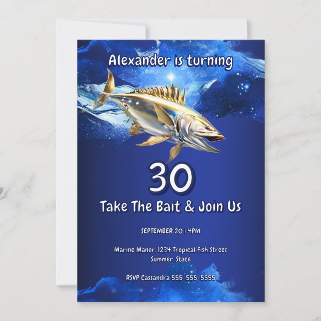 30th Fishing invite bass fish ocean theme men (Front)