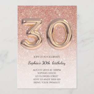 30th Girl Birthday Rose Gold Glitter Elegant Invitation