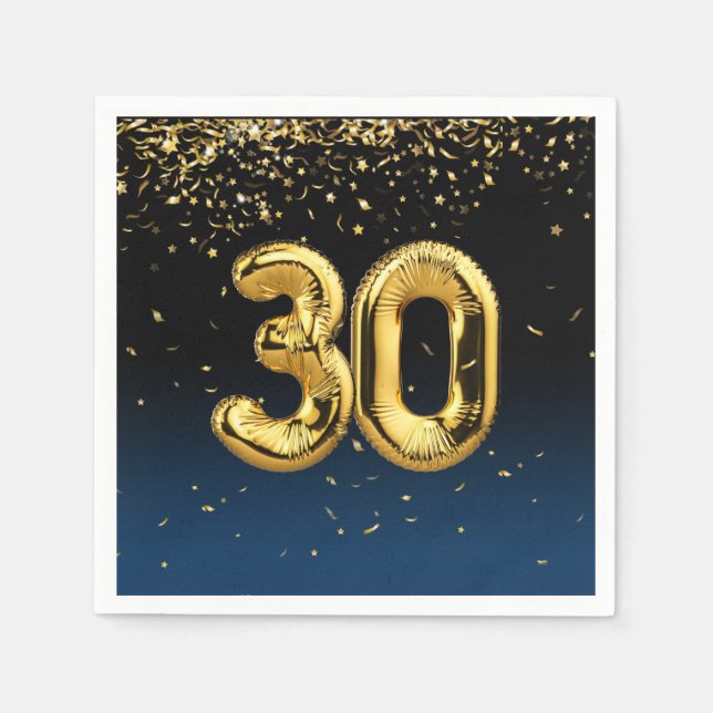 30th Gold Balloons and Confetti Napkins (Front)