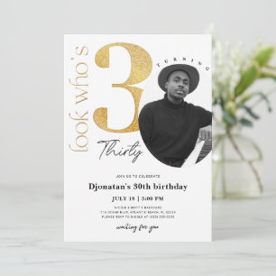 30th Gold Birthday Invitation with Photo