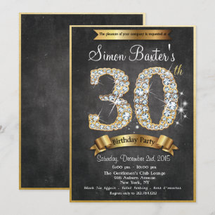 30th Gold Diamond Chalkboard Birthday Invitation