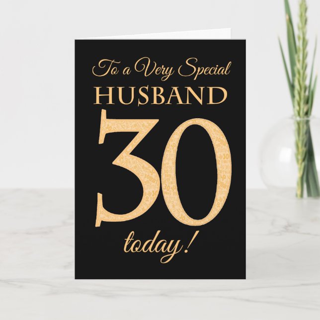 30th Gold-effect on Black for Husband Birthday Card (Front)