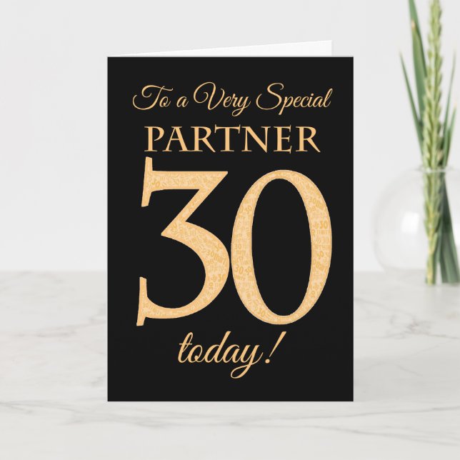 30th Gold-effect on Black for Partner Birthday Card (Front)