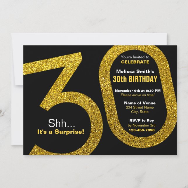 30th Gold Glitter Birthday Invitation (Front)