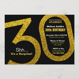 30th Gold Glitter Birthday Invitation