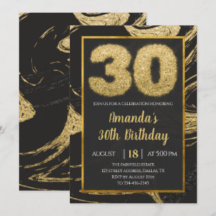 30th Golden Black Marble Birthday Invitation