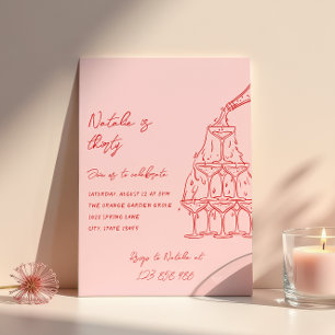 30th Hand Drawn Champagne Tower Thirty Birthday Invitation