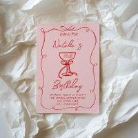 30th Hand Drawn Red Bow Martini Thirty Birthday 