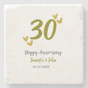 30th happy anniversary golden gray wedding couple stone coaster