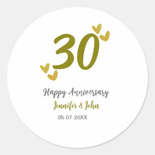 30th happy anniversary golden grey wedding couple  classic round sticker