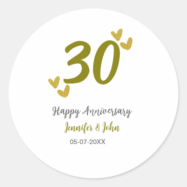 30th happy anniversary golden grey wedding couple  classic round sticker (Front)
