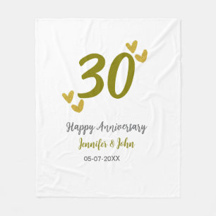 30th happy anniversary golden grey wedding couple fleece blanket