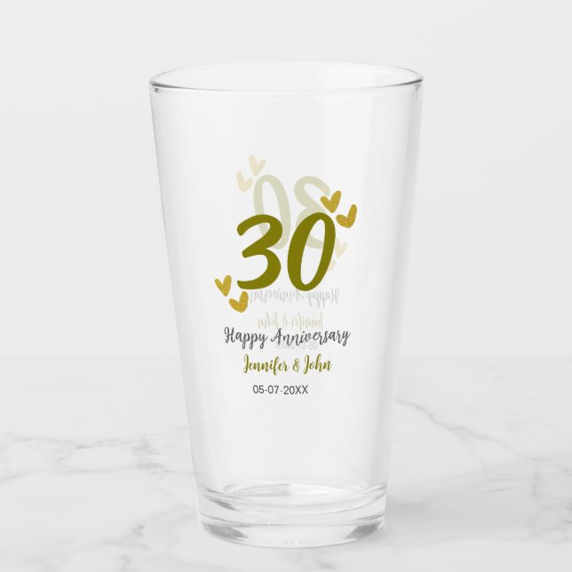 30th happy anniversary golden grey wedding couple  glass (Front)