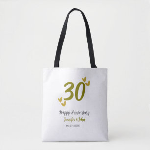 30th happy anniversary golden grey wedding couple tote bag