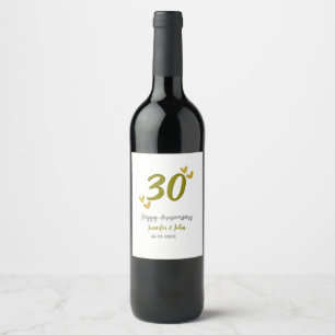 30th happy anniversary golden grey wedding couple wine label