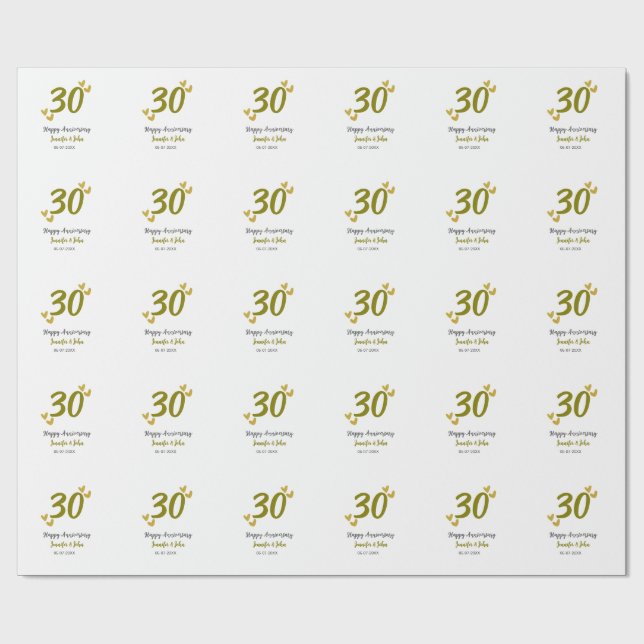 30th happy anniversary golden grey wedding couple  wrapping paper (Flat)