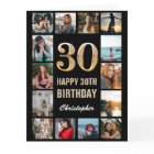 30th Happy Birthday Black and Gold Photo Collage