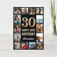 30th Happy Birthday Black and Gold Photo Collage