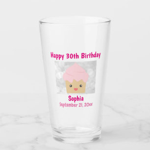 30th Happy Birthday Cute Pink Cupcake Souvenir Glass