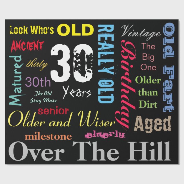 30th Happy Birthday in a Large Graffiti Design Wrapping Paper (Flat)