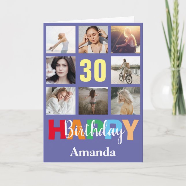 30th Happy Birthday Photo Collage Modern Card (Front)