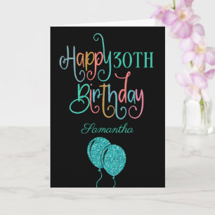 30th Happy Birthday Stylish Text Name Colourful Card