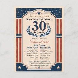 30th High School Class Reunion Americana Red White Postcard