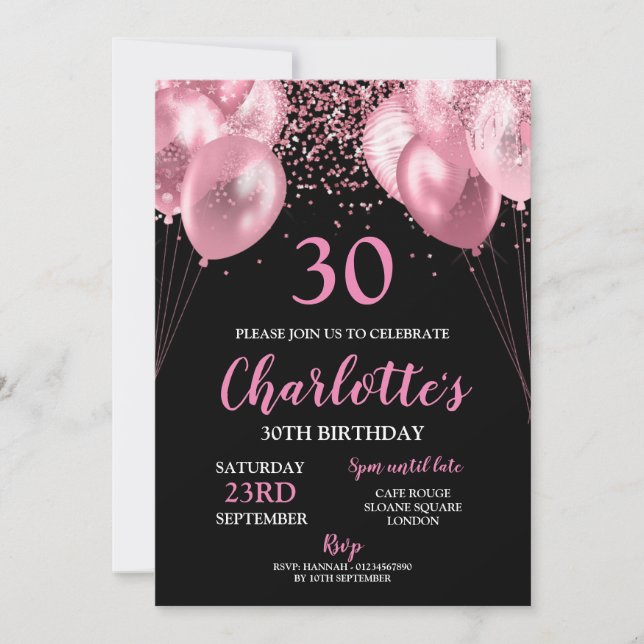 30th Invite pink neon black birthday Invitation  (Front)