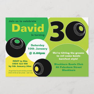 30th Lawn Bowls Barefoot Bowling Birthday Invitation