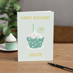 30th Mint Cupcake Happy Birthday Card