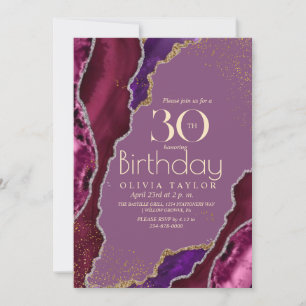 30th Modern Purple agate gold Birthday Party Invitation
