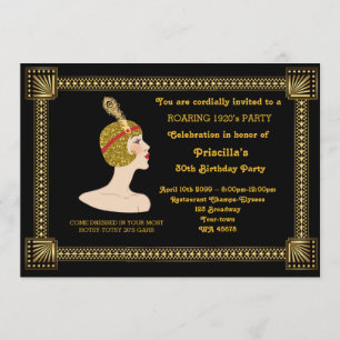 30th or any,Birthday Party,Gatsby chic,black gold Invitation