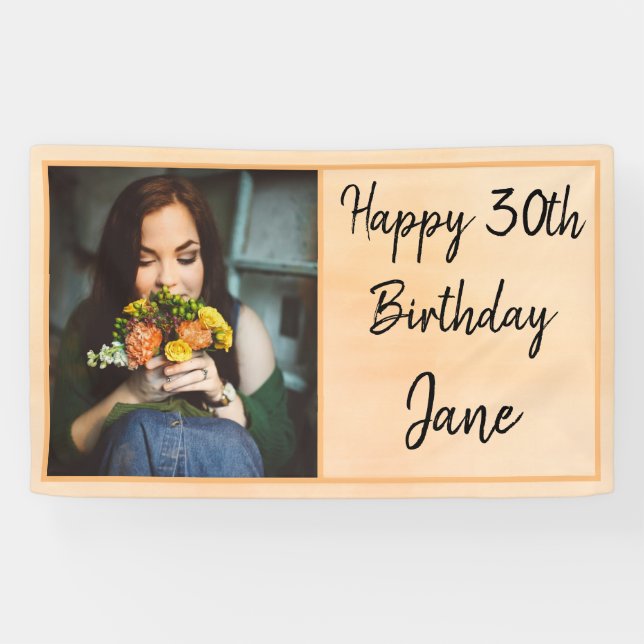 30th Orange Photo Birthday Banner (Horizontal)