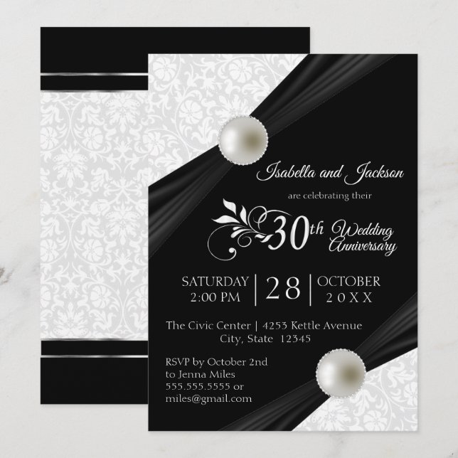 30th Pearl Anniversary Design - Black and White Invitation (Front/Back)