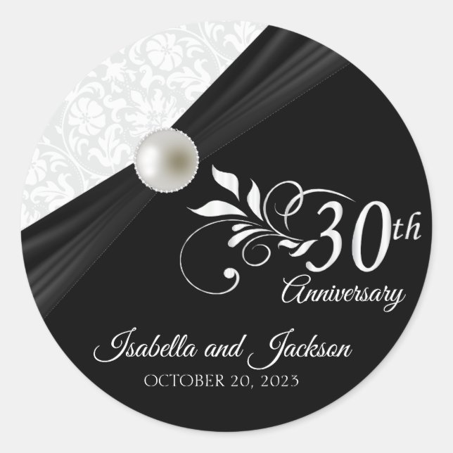 30th Pearl Anniversary Design Classic Round Sticker (Front)