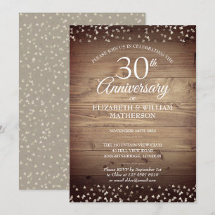 30th Pearl Anniversary Rustic Wood Confetti  Invitation
