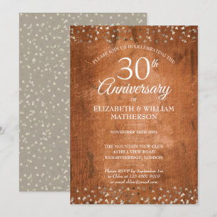 30th Pearl Anniversary Rustic Wood Hearts Confetti Invitation