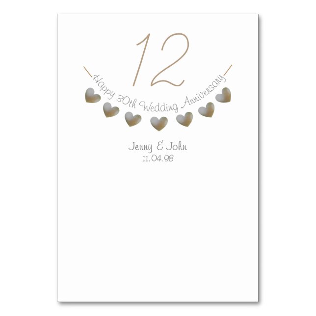 30th Pearl heart wedding anniversary table number (Back)