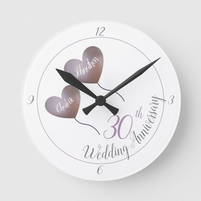 30th pearl purple balloon wedding anniversary round clock (Front)