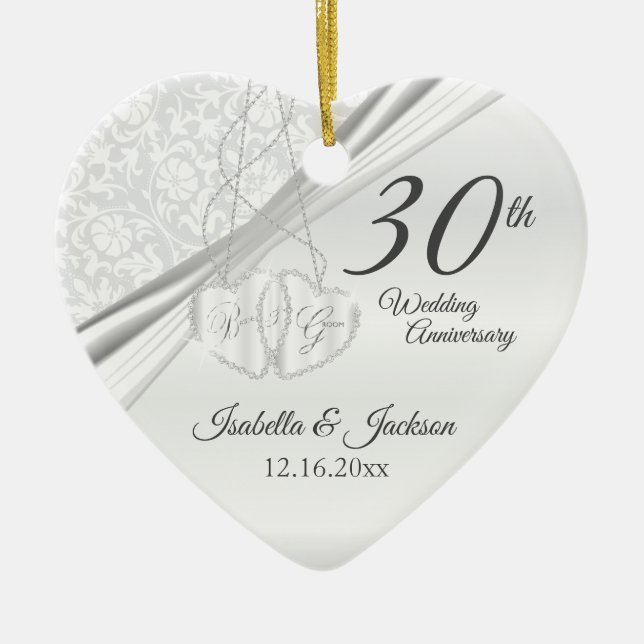 30th Pearl Wedding Anniversary Ceramic Tree Decoration (Front)