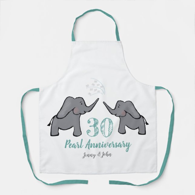 30th pearl wedding anniversary cute elephant apron (Front)