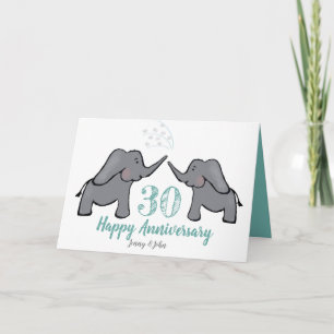30th pearl wedding anniversary cute elephant card
