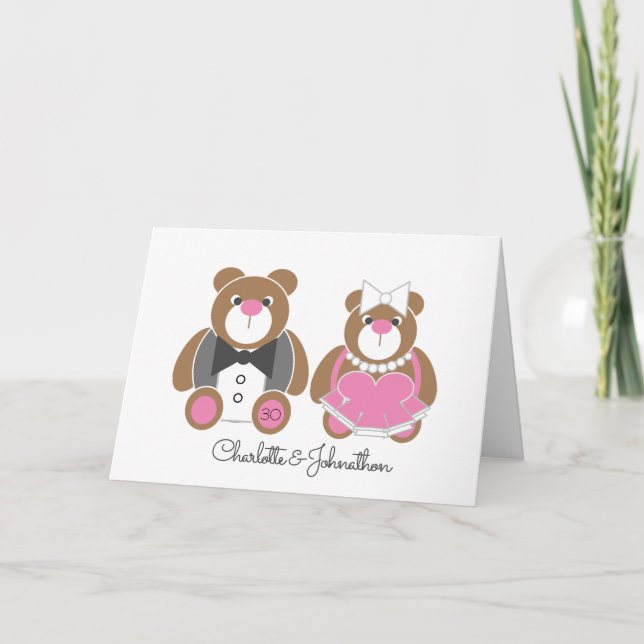 30th pearl wedding anniversary cute teddy bear card (Front)