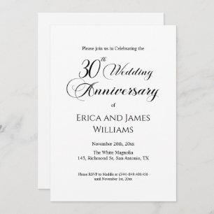 30th Pearl Wedding Anniversary Elegant Script Invitation