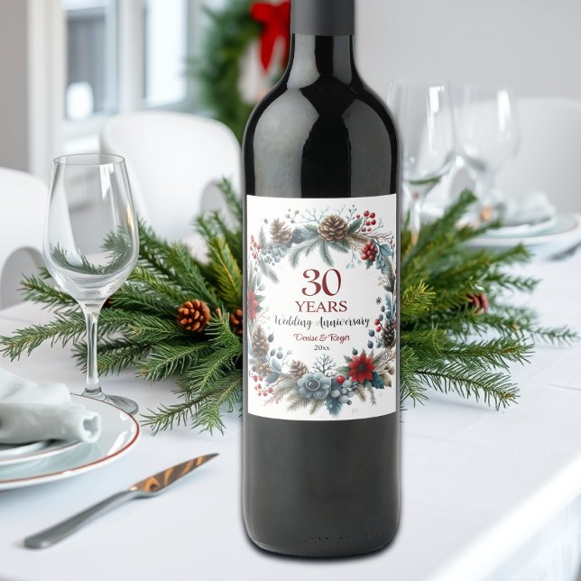 30th Pearl Wedding Anniversary Elegant Winter Wine Label (Creator Uploaded)